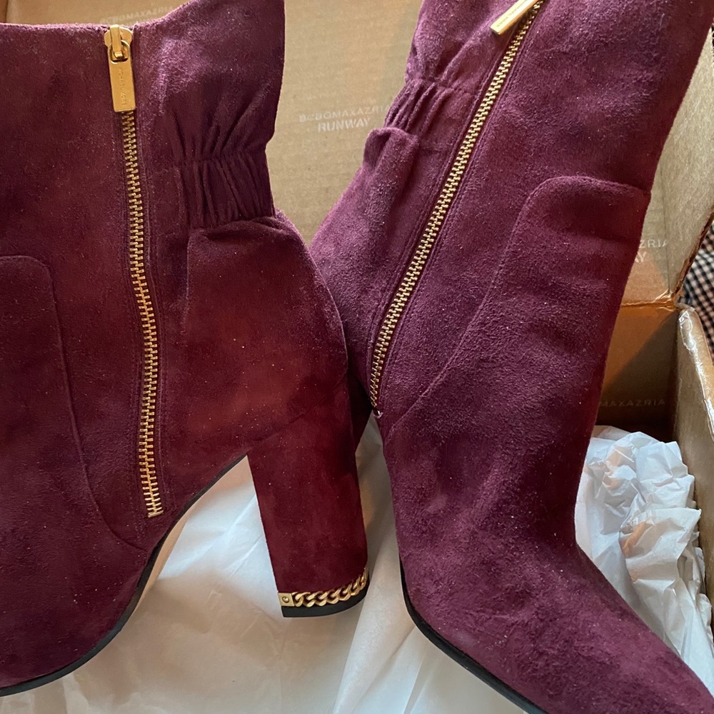 Michael Kors suede booties with gold accents